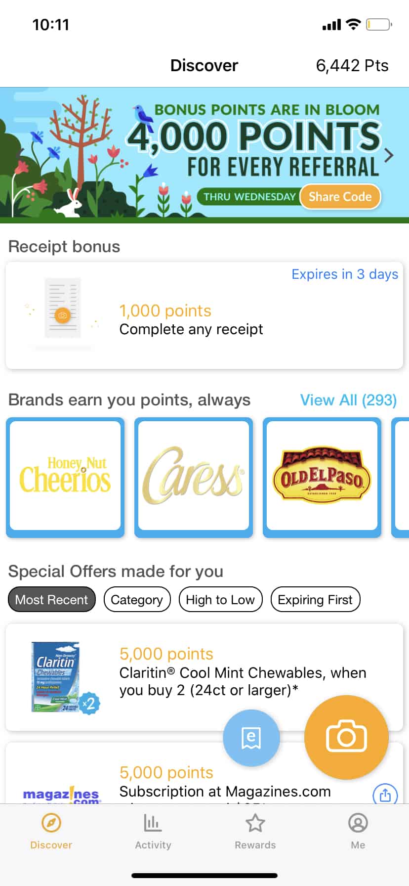 Fetch Rewards Rebate app home screen