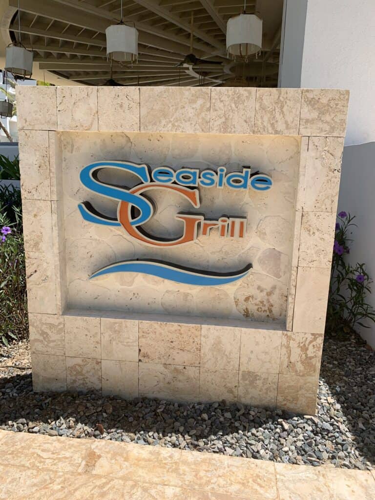 Seaside Grill Restaurant sign at Dreams Macao in Punta Cana