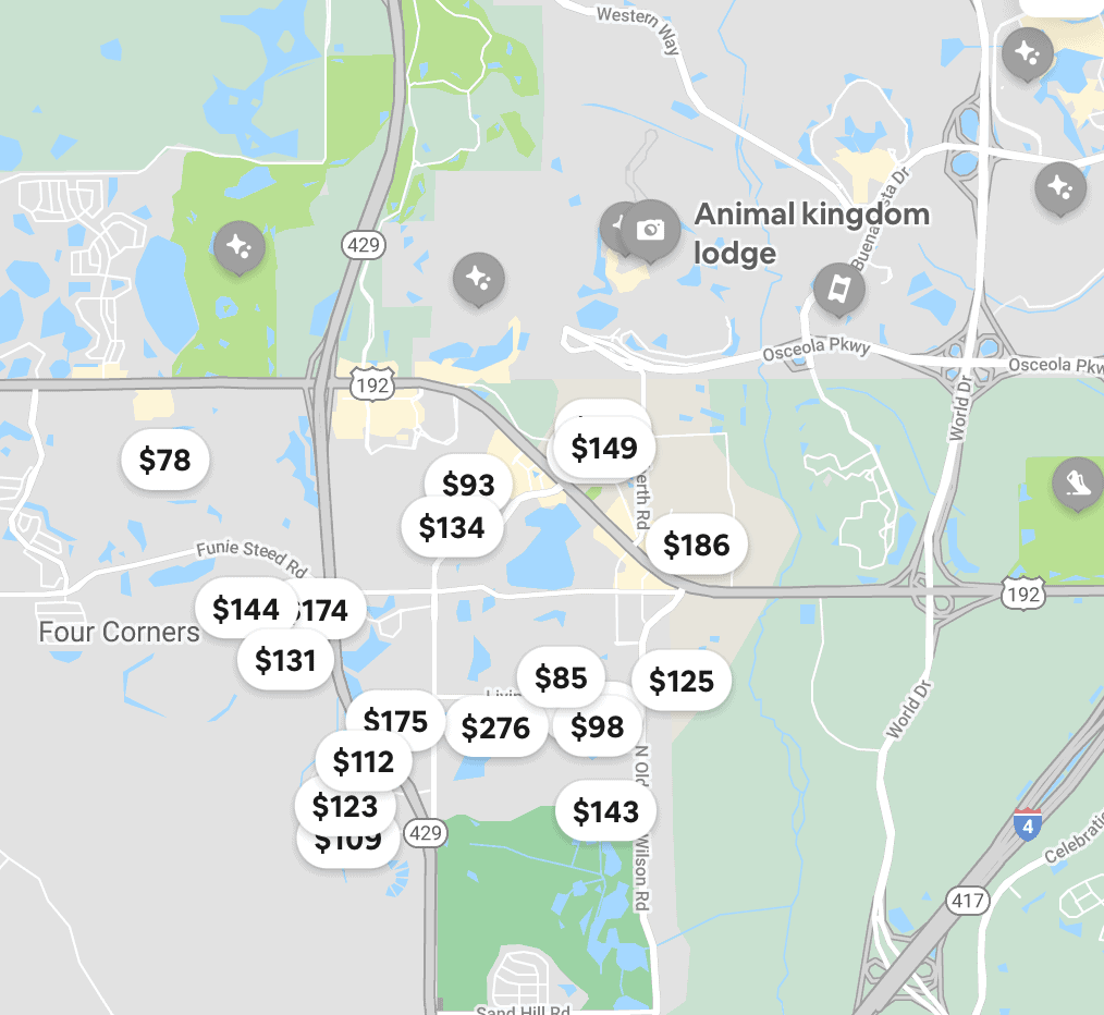 nightly prices for airbnb properties near Disney World