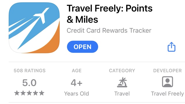 points and miles app Travel Freely logo on iPhone